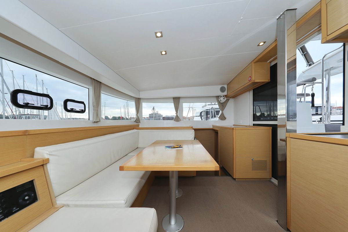 Salon of Lilla V, a Lagoon 39 catamaran at Grad Biograd na Moru, Croatia