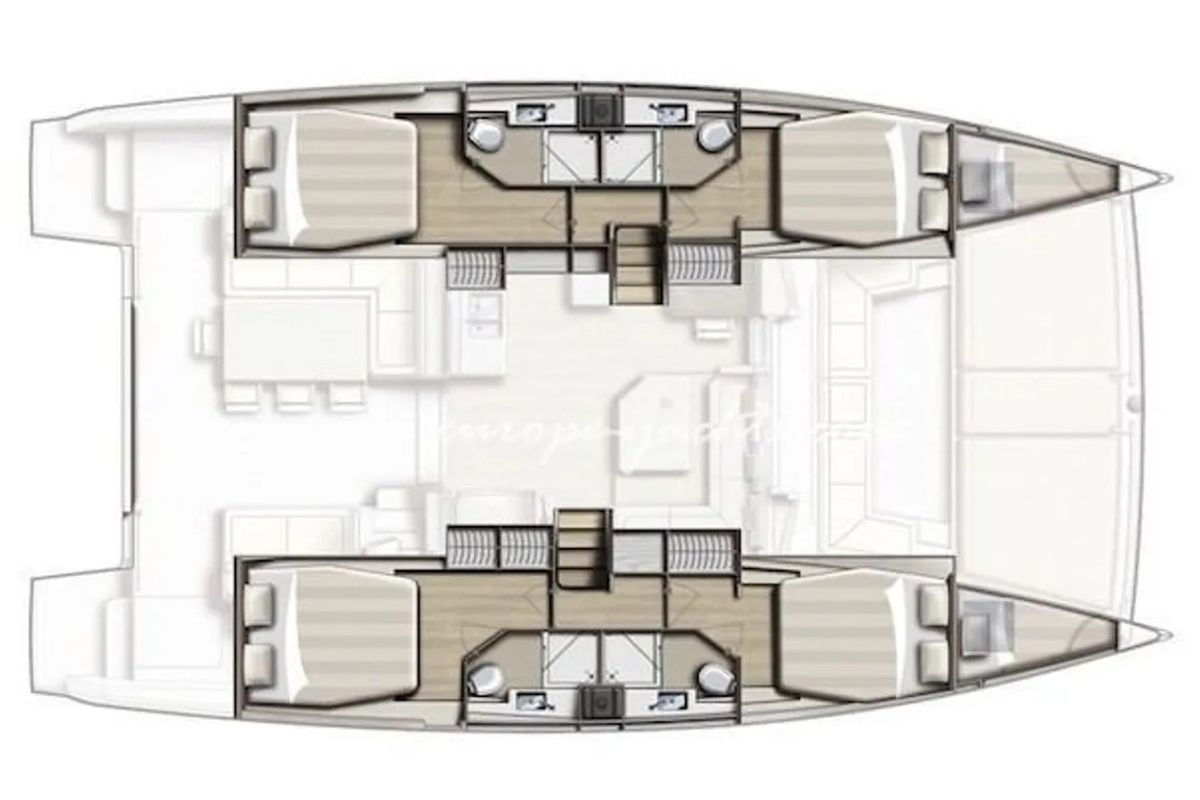 Floor plan of Siga Siga, a Bali 4.1 catamaran at Agropoli, Italy