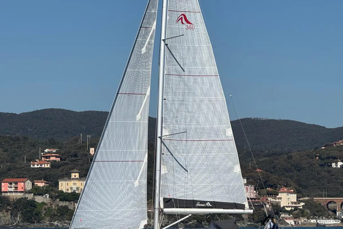 Exterior view of no_name, a Hanse Yachts Hanse 360 sailboat at Rosignano Solvay, Italy