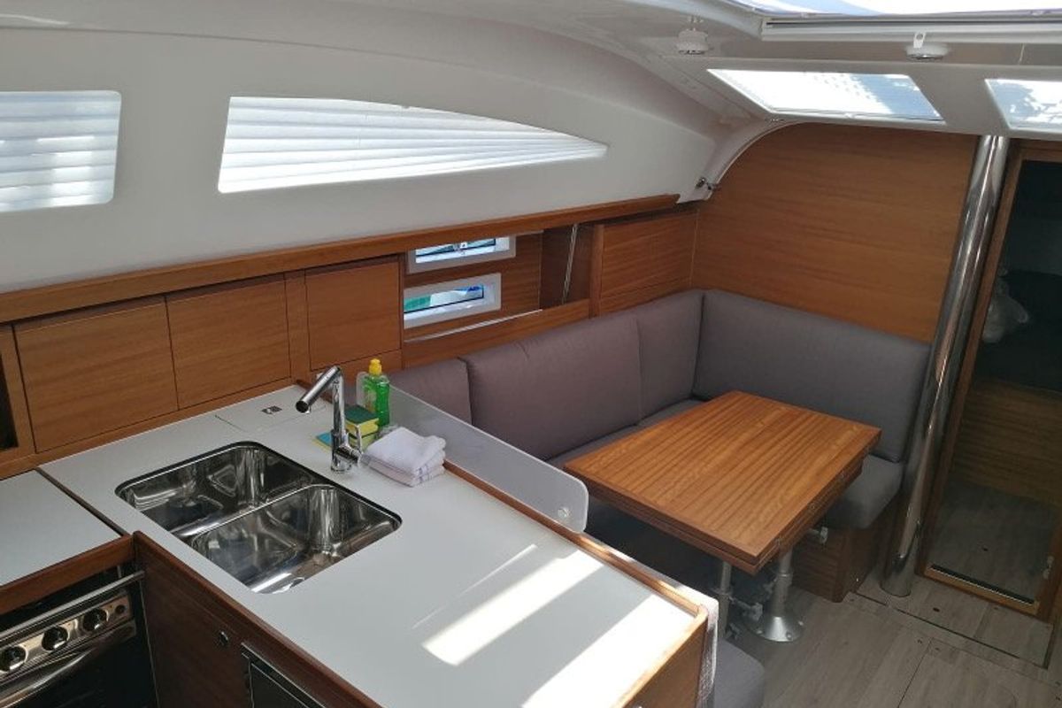 Galley of Top Secret, a Elan Impression 40.1 sailboat at Primošten, Croatia