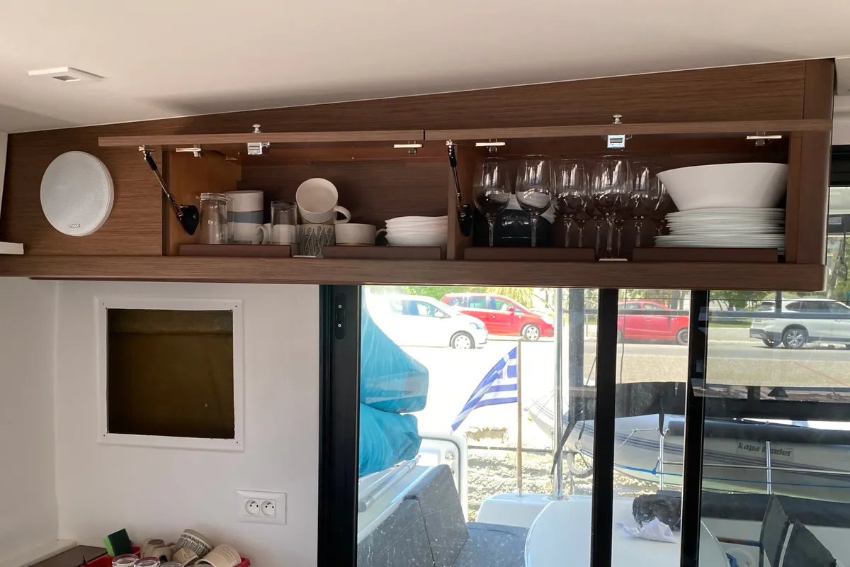 Galley of ORSA (AC/Gen/W.Maker, a Lagoon 42 catamaran at Skiathos, Greece