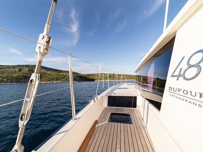 Deck of Pax, a Dufour 48 Catamaran catamaran at Primošten, Croatia