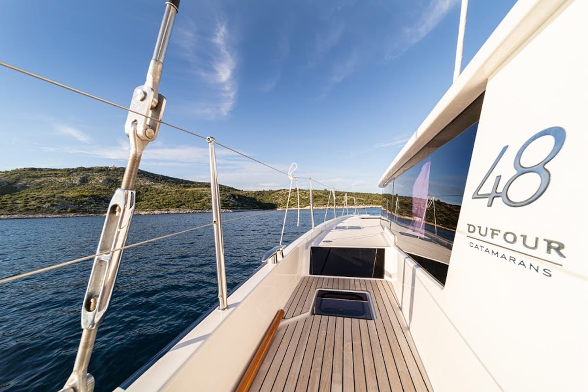 Deck of Pax, a Dufour 48 Catamaran catamaran at Primošten, Croatia