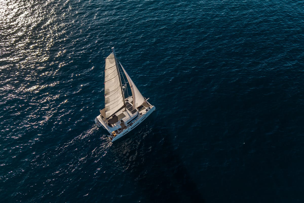 Exterior view of Pax, a Dufour 48 Catamaran catamaran at Primošten, Croatia