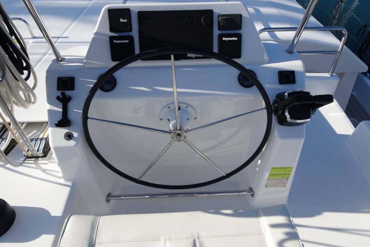Cockpit of Pax, a Dufour 48 Catamaran catamaran at Primošten, Croatia