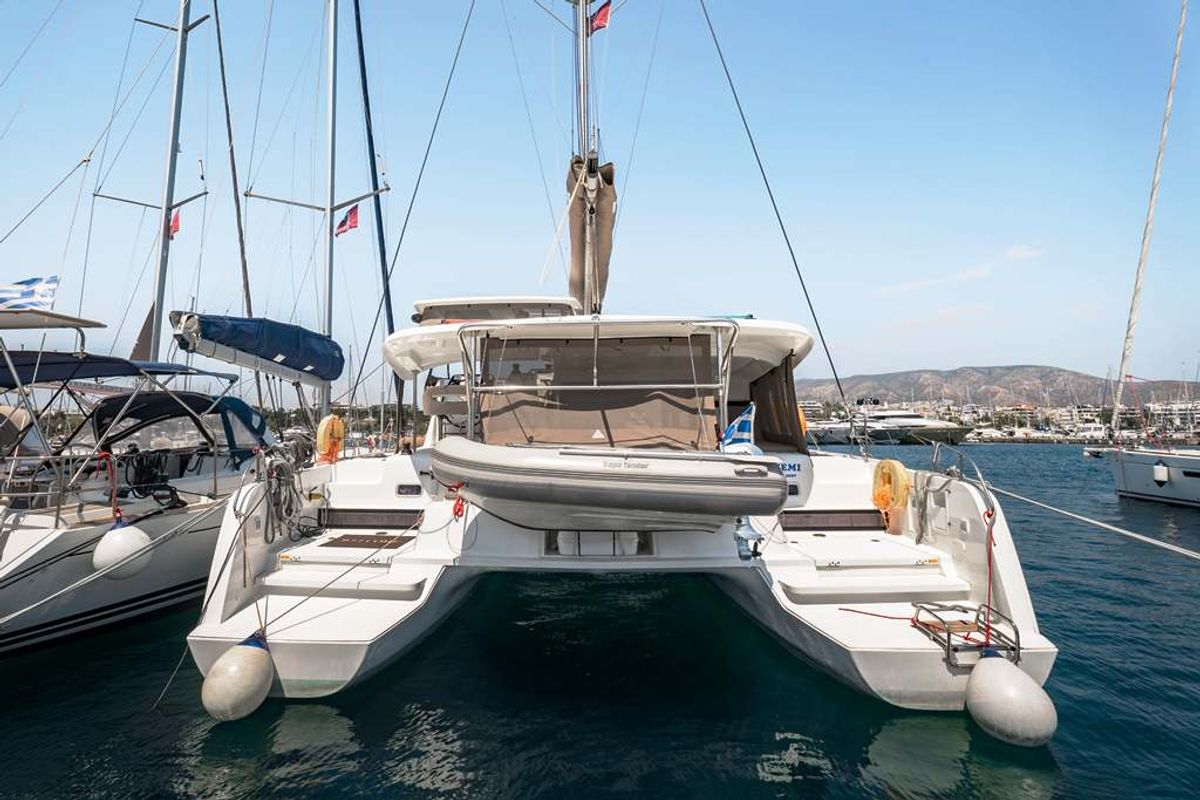 Exterior view of Anemi, a Lagoon 42 catamaran at Municipal Unit of Nea Peramos, Greece