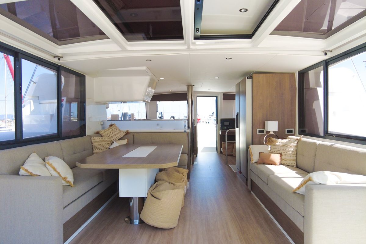 Salon of Seasight, a Bali 4.4 catamaran at Ajaccio, France