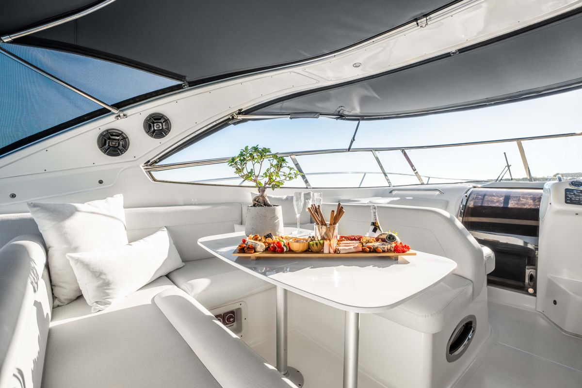 Deck of AEGEAN BLUE, a Bavaria 40 sailboat at Mykonos, Greece