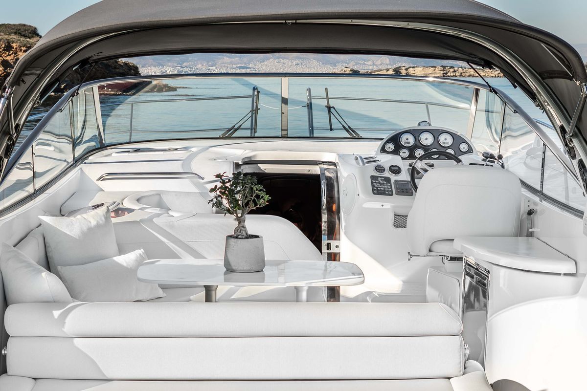 Deck of AEGEAN BLUE, a Bavaria 40 sailboat at Mykonos, Greece