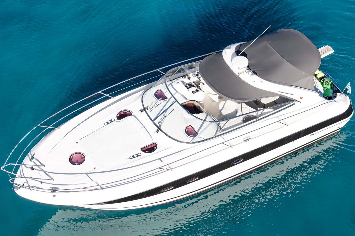 Deck of AEGEAN BLUE, a Bavaria 40 sailboat at Mykonos, Greece