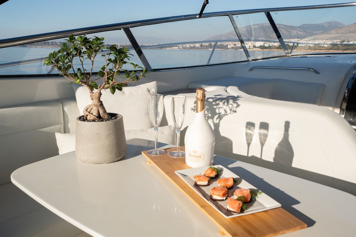 Exterior view of AEGEAN BLUE, a Bavaria 40 sailboat at Mykonos, Greece