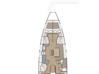 Floor plan of Irene, a Beneteau Oceanis 46.1 sailboat at Cannigione, Italy