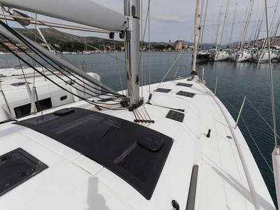 Deck of Bellatrix, a Dufour 470 sailboat at Grad Kaštela, Croatia