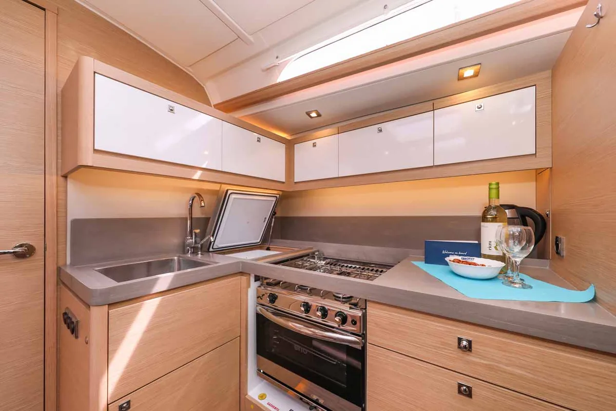 Galley of Bellatrix, a Dufour 470 sailboat at Grad Kaštela, Croatia