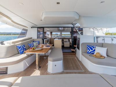 Deck of SKYWALKER, a Fountaine Pajot FP 44 catamaran at Seget Donji, Croatia