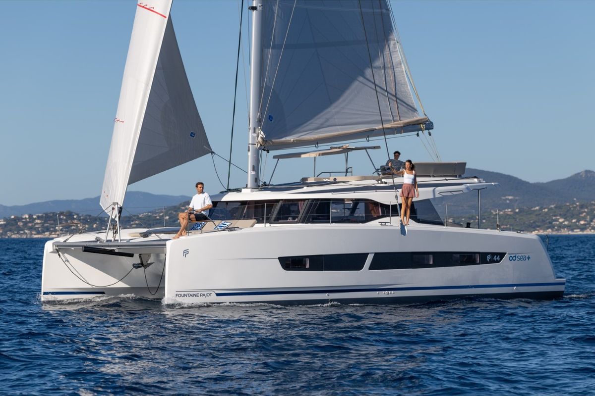 Exterior view of SKYWALKER, a Fountaine Pajot FP 44 catamaran at Seget Donji, Croatia