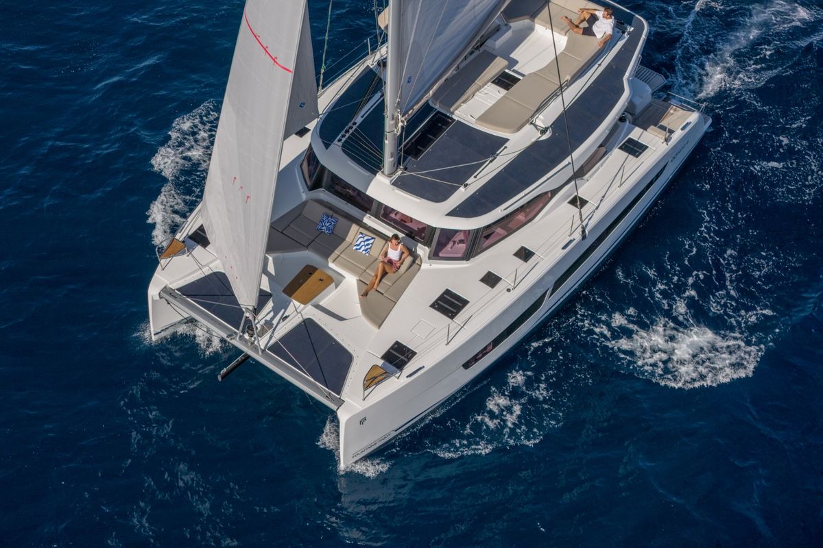 Exterior view of SKYWALKER, a Fountaine Pajot FP 44 catamaran at Seget Donji, Croatia