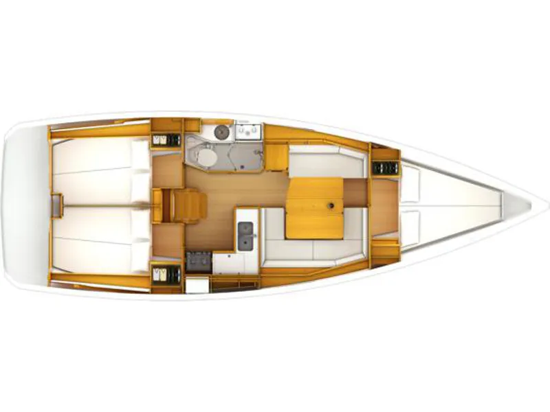 Floor plan of Dakiri 3, a Jeanneau Sun Odyssey 389 sailboat at Nieuwpoort, Belgium