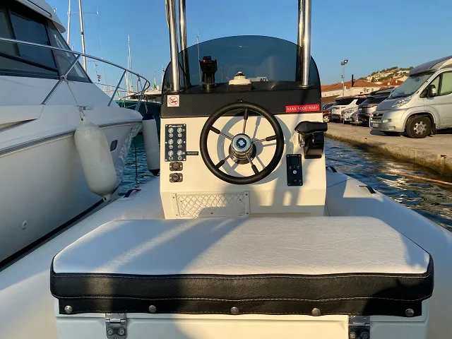 Cockpit of nn, a Falkor Boats Horvat i kćeri d.o.o. RIB Falkor 22 rib at Grad Šibenik, Croatia