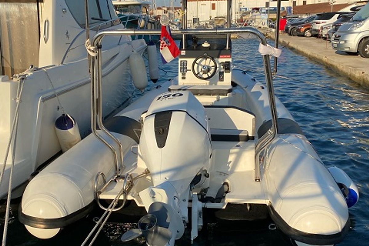Cockpit of nn, a Falkor Boats Horvat i kćeri d.o.o. RIB Falkor 22 rib at Grad Šibenik, Croatia
