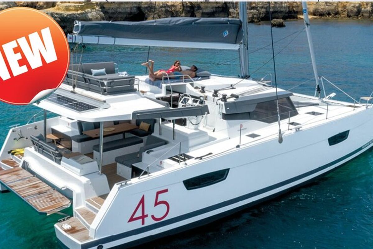 Exterior view of Debriefed, a Fountaine Pajot Elba 45 catamaran at Road Town, British Virgin Islands