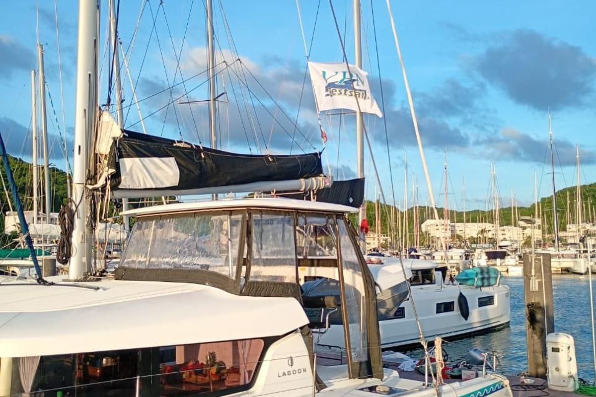 Exterior view of Uiara, a Lagoon 42 catamaran at Alameda, United States