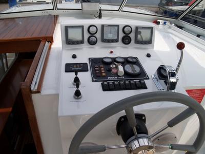 Cockpit of Drait 48, a De Drait Renal 40 motorboat at Drachten, Netherlands