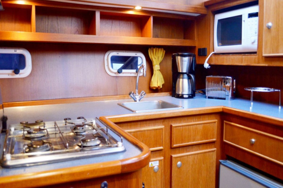 Galley of Drait 48, a De Drait Renal 40 motorboat at Drachten, Netherlands