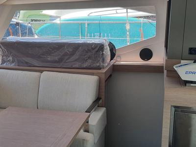 Salon of Arven, a Fountaine Pajot Isla 40 catamaran at Marmaris, Turkey