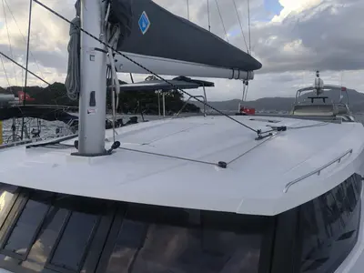 Deck of Arven, a Fountaine Pajot Isla 40 catamaran at Marmaris, Turkey