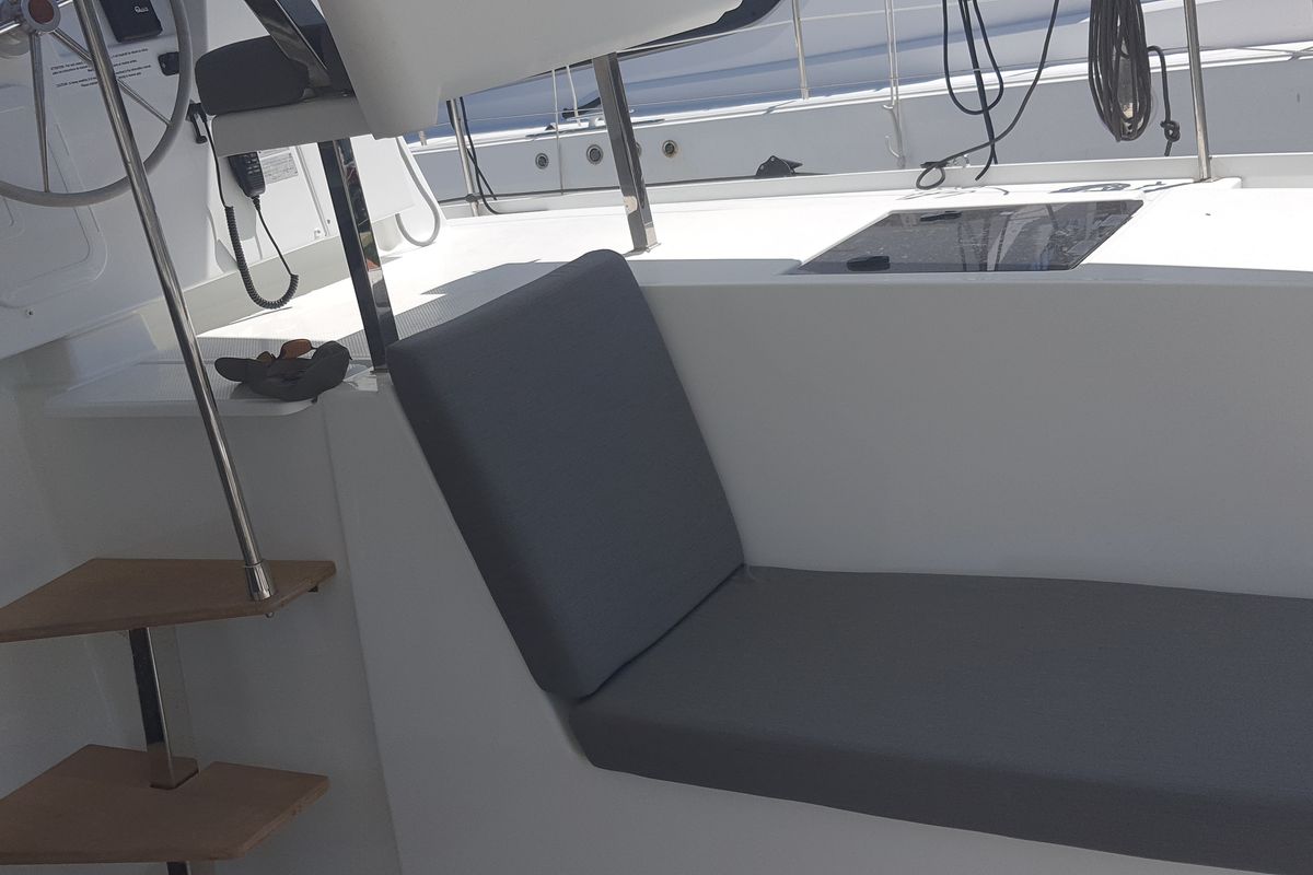 Deck of Arven, a Fountaine Pajot Isla 40 catamaran at Marmaris, Turkey