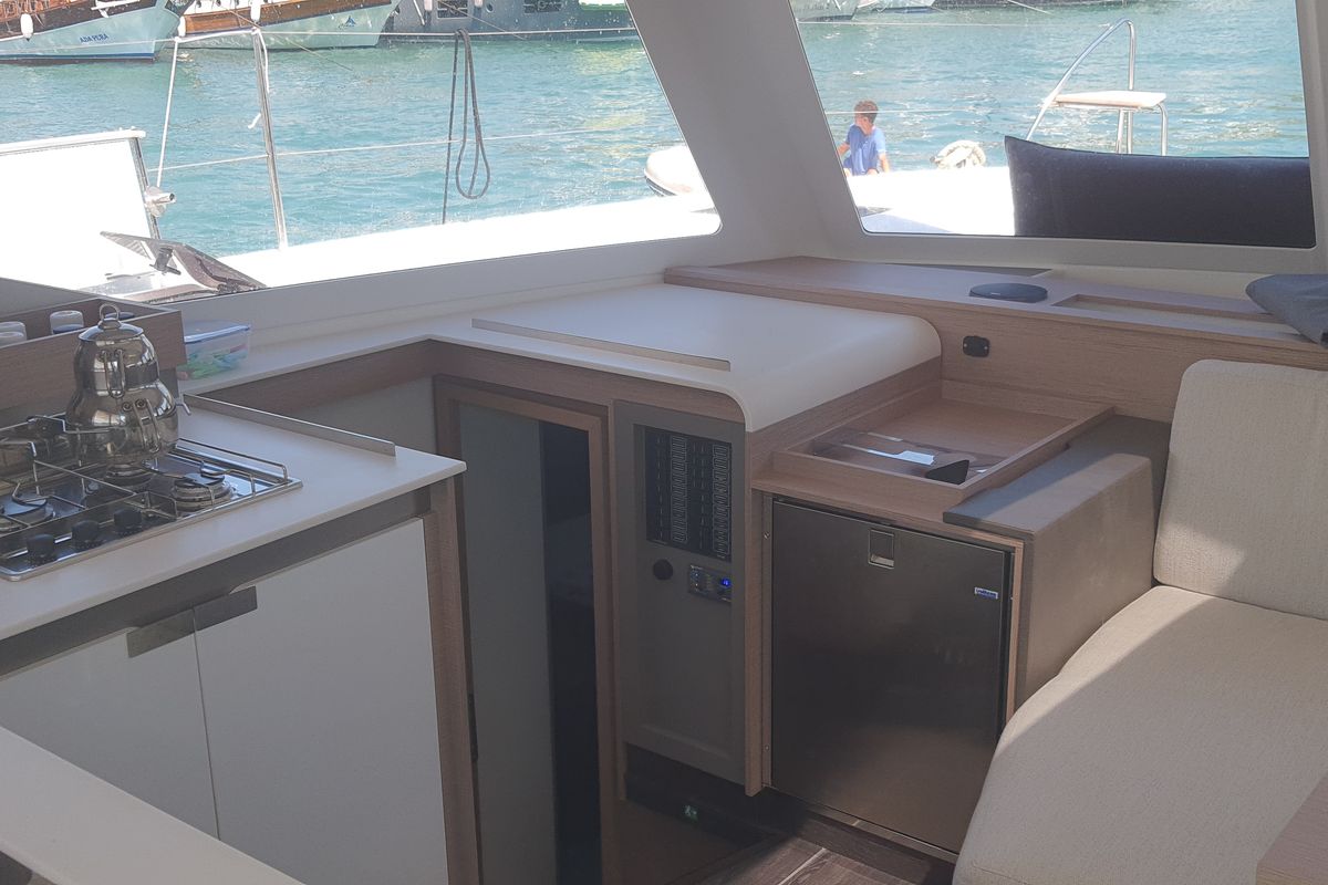 Galley of Arven, a Fountaine Pajot Isla 40 catamaran at Marmaris, Turkey