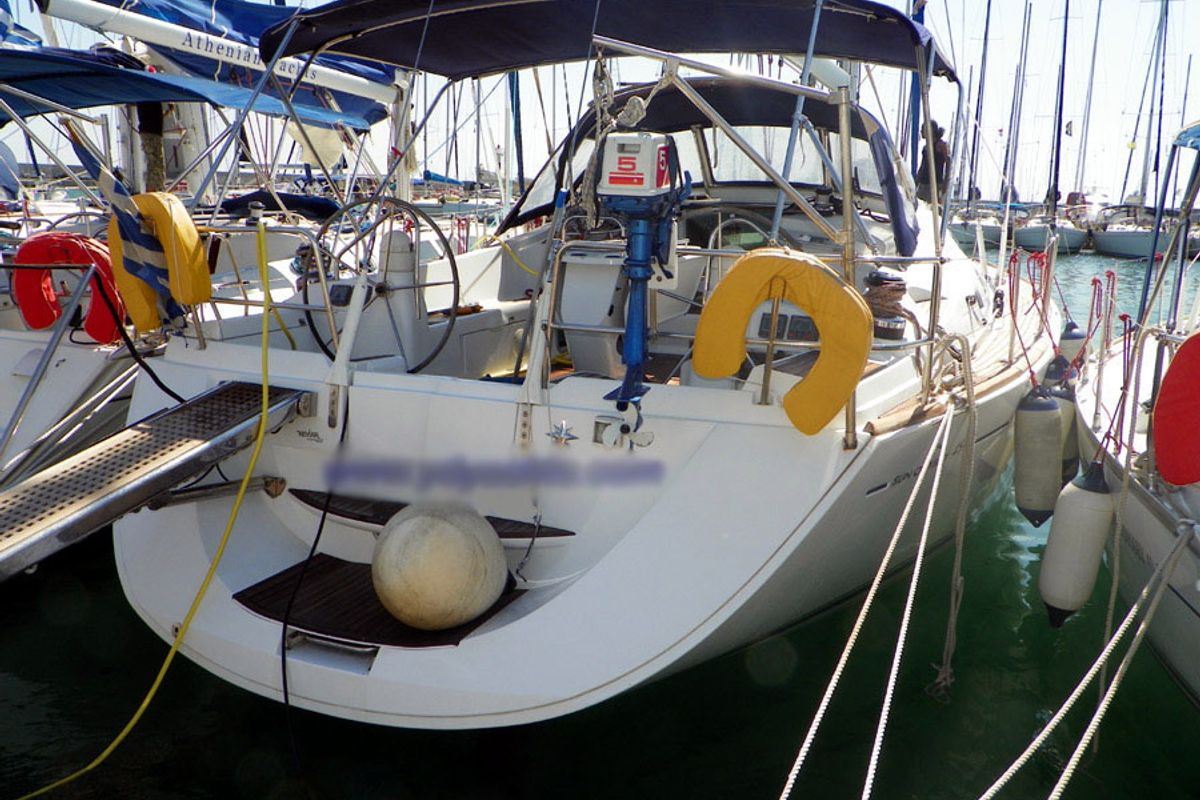 Deck of Idrea, a Jeanneau Sun Odyssey 49DS sailboat at Lavreotiki Municipal Unit, Greece