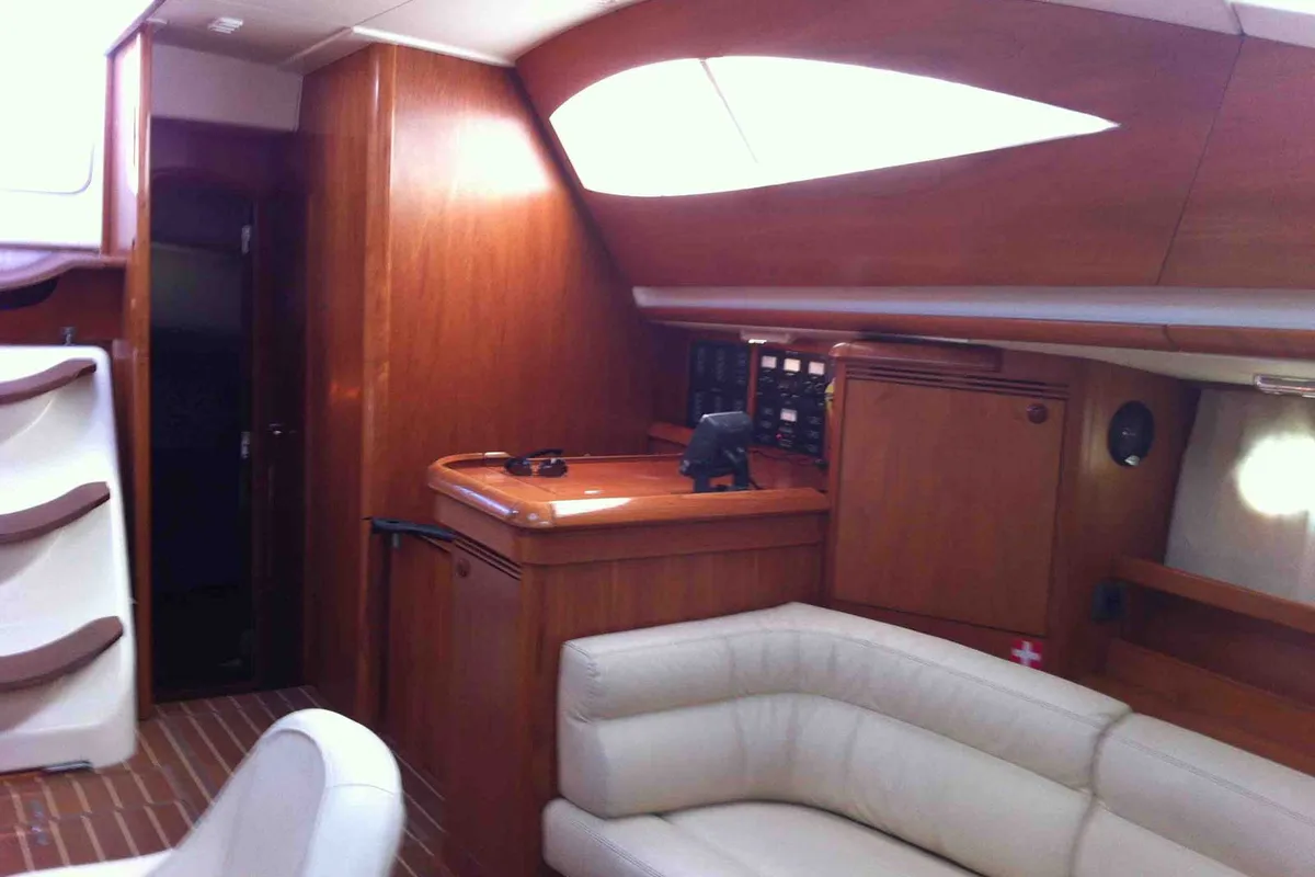 Salon of Idrea, a Jeanneau Sun Odyssey 49DS sailboat at Lavreotiki Municipal Unit, Greece