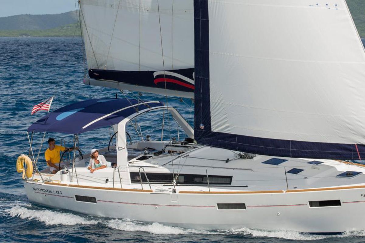 Exterior view of Moorings 42.3 Exclusive, a Gulet Moorings 42.3 sailboat at Road Town, British Virgin Islands