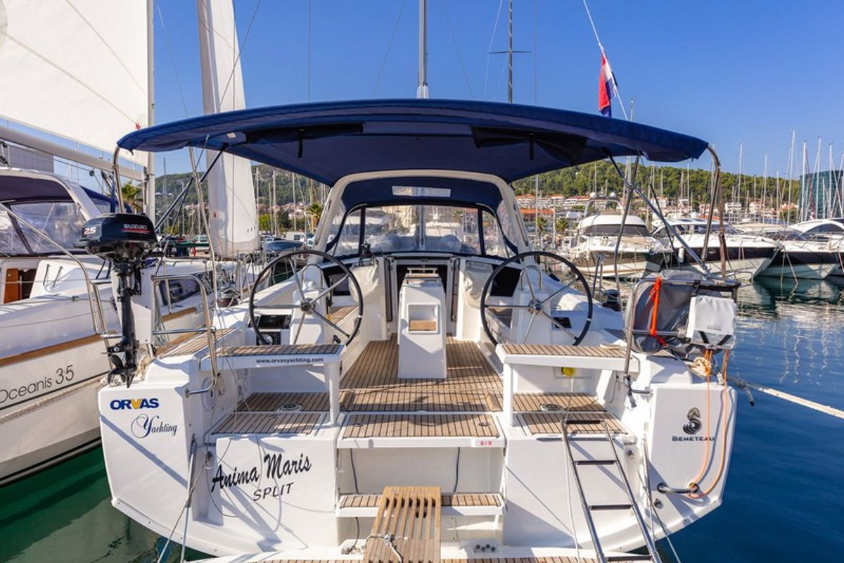 Cockpit of Anima Maris II, a Beneteau Oceanis 38.1 sailboat at Split, Croatia