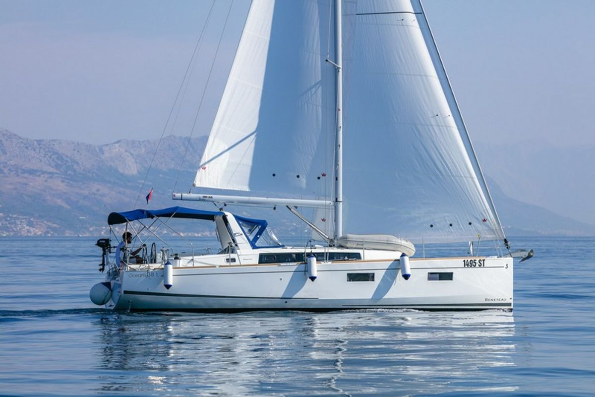 Exterior view of Anima Maris II, a Beneteau Oceanis 38.1 sailboat at Split, Croatia
