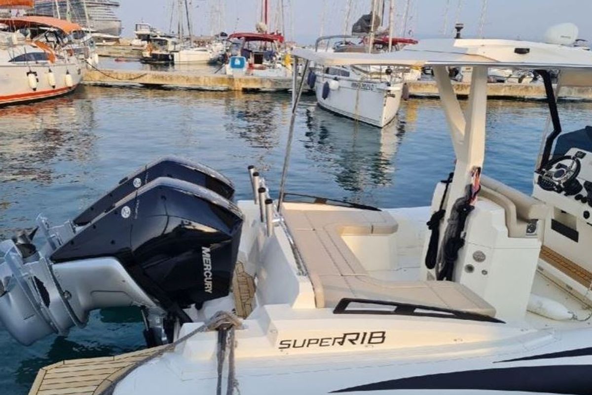 Deck of SuperRIB 9, a Gulet Super RIB 45 motorboat at Split, Croatia