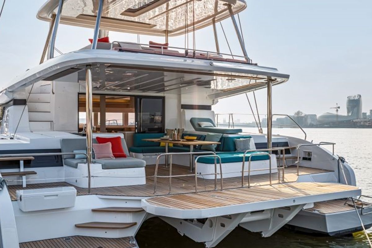 Deck of Verina Star , a Lagoon 55 catamaran at Athens, Greece