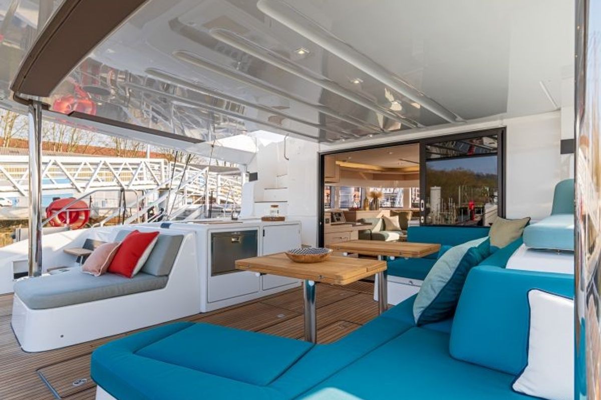 Deck of Verina Star , a Lagoon 55 catamaran at Athens, Greece