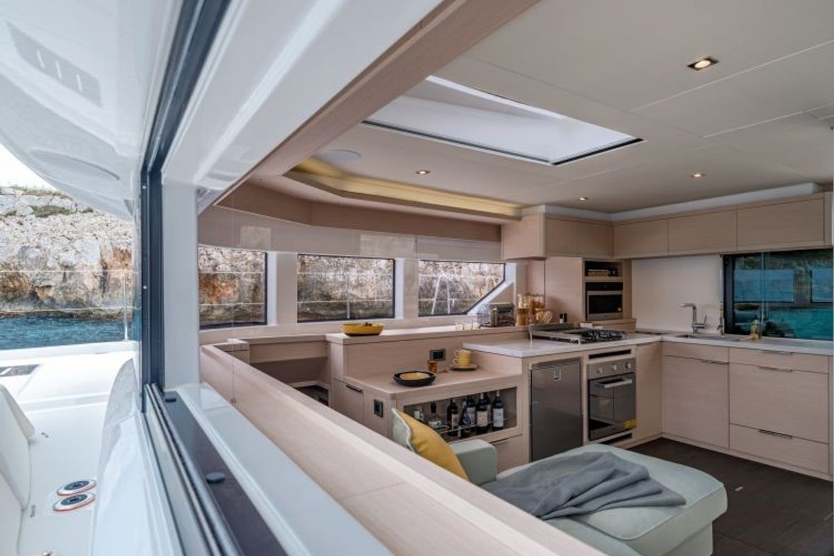Galley of Verina Star , a Lagoon 55 catamaran at Athens, Greece