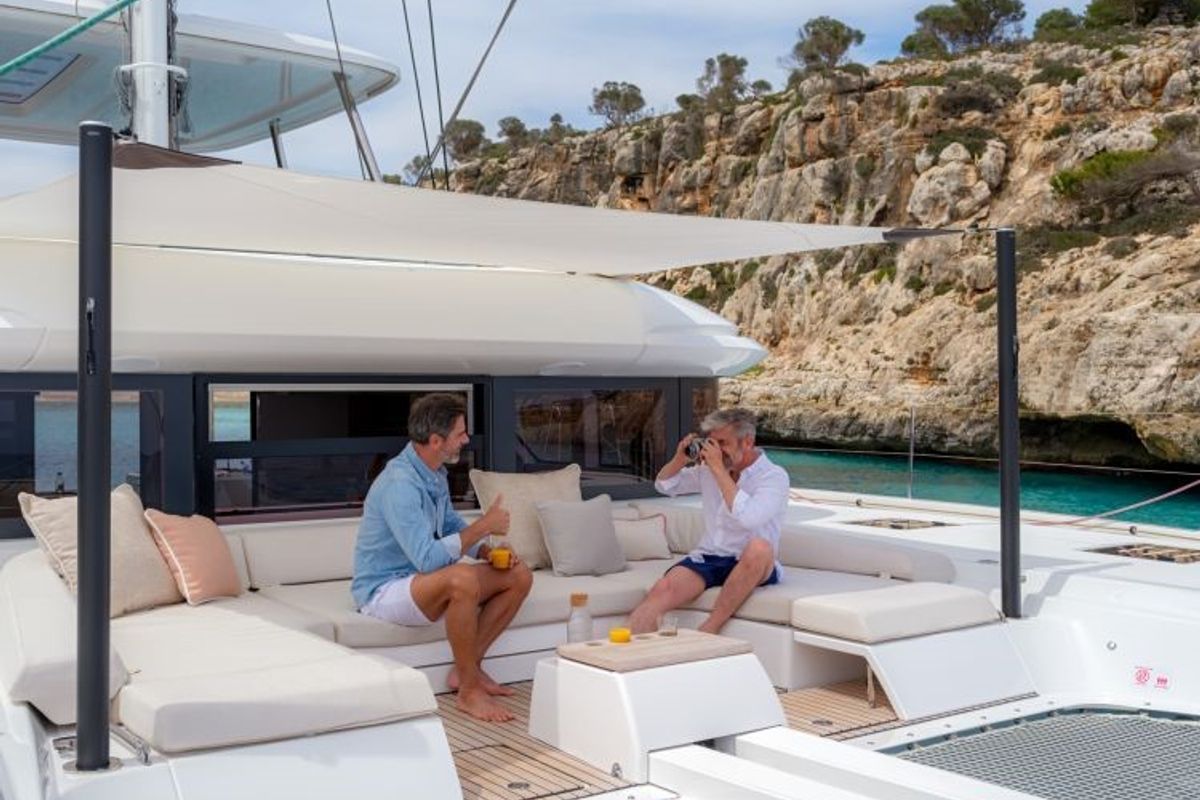 Deck of Verina Star , a Lagoon 55 catamaran at Athens, Greece