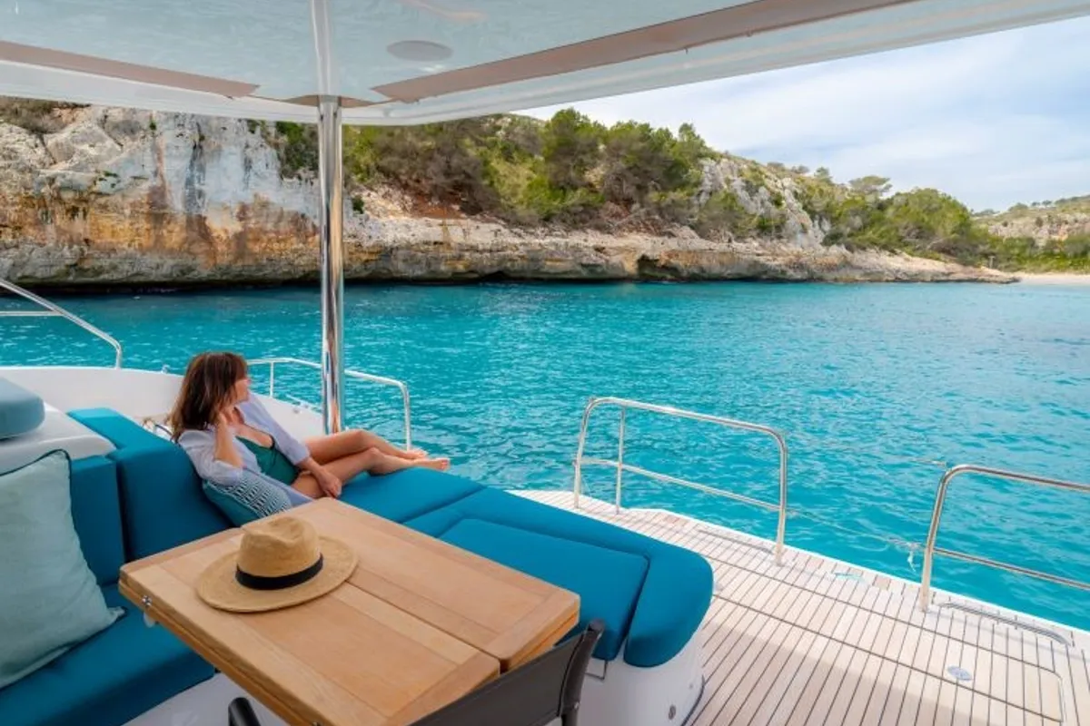 Deck of Verina Star , a Lagoon 55 catamaran at Athens, Greece