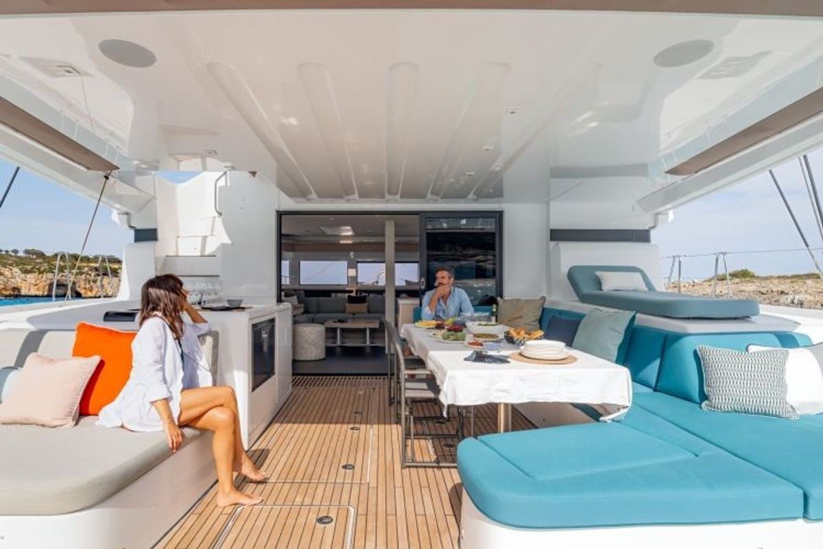 Deck of Verina Star , a Lagoon 55 catamaran at Athens, Greece