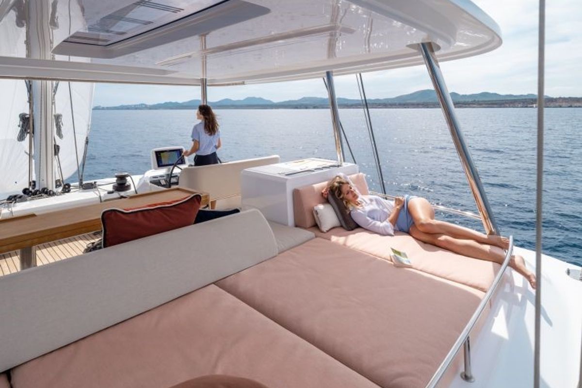 Cockpit of Verina Star , a Lagoon 55 catamaran at Athens, Greece