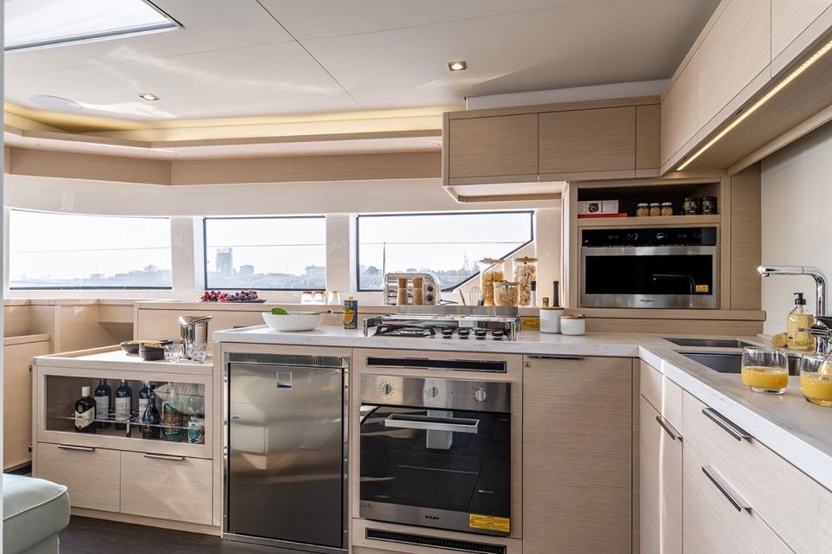 Galley of Verina Star , a Lagoon 55 catamaran at Athens, Greece
