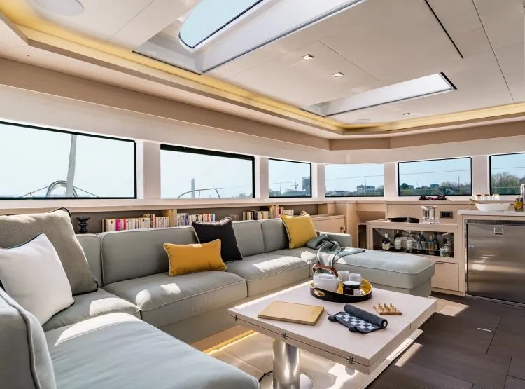 Salon of Verina Star , a Lagoon 55 catamaran at Athens, Greece