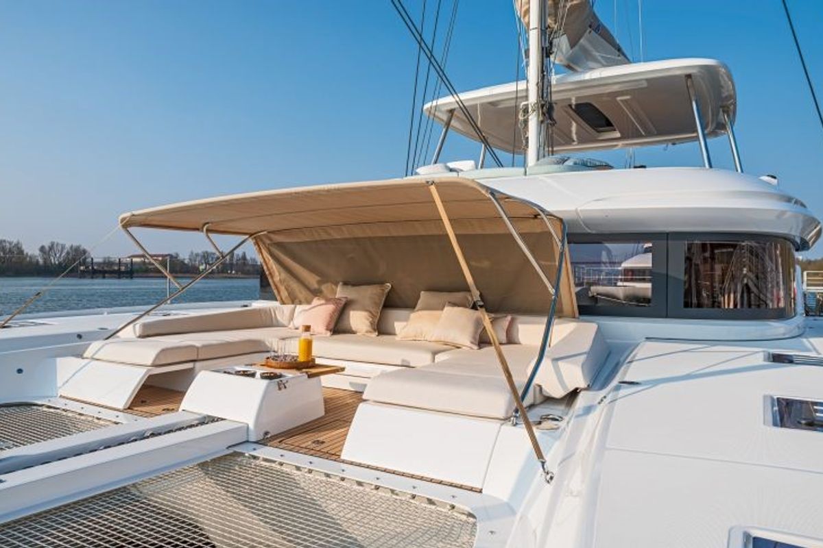 Deck of Verina Star , a Lagoon 55 catamaran at Athens, Greece