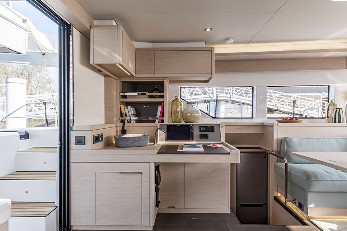 Galley of Verina Star , a Lagoon 55 catamaran at Athens, Greece