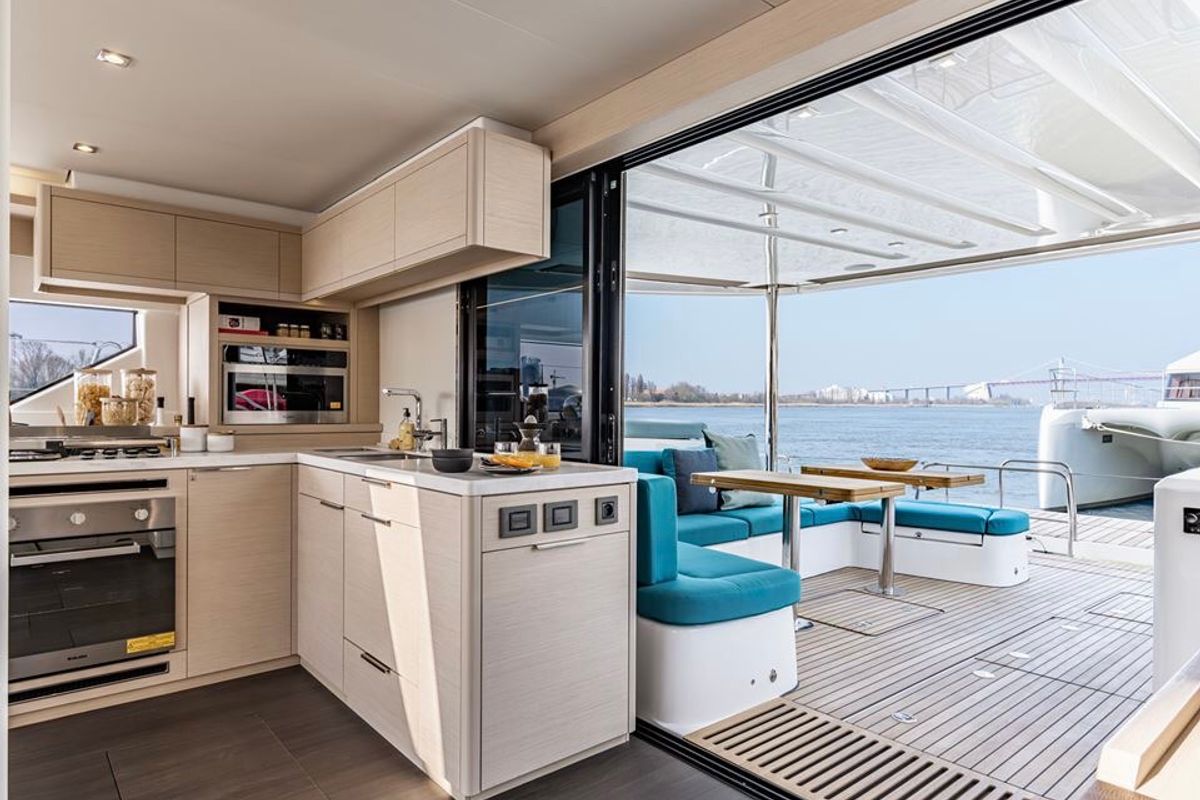 Galley of Verina Star , a Lagoon 55 catamaran at Athens, Greece
